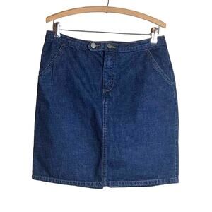 Women's Vintage Esprit Gold Stitch Denim Mini Skirt Blue Jean Size 9/10